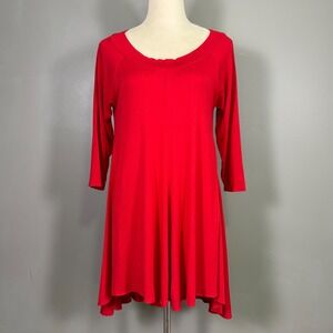 Comfy USA Red‎ High Low Swing Dress Tunic M Boho Lagenlook Artsy Indie Hippie